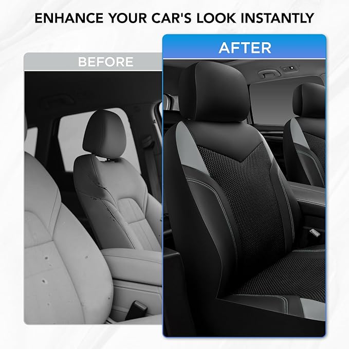 PIC AUTO Car Seat Cover, Super Breathable Mesh Front Seat Cover for Cars, Gray Leather Seat Covers, Universal Fit, Durable, Airbag Compatible, Suitable for SUVs, Trucks, Sedans, and Vehicles
