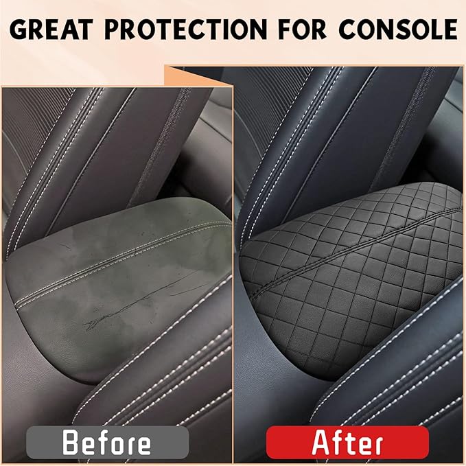 Center Console Cover Compatible with Ford Mustang Ecoboost/GT/Premium/Convertible/Coupe Hardtop 2015-2024 Leather Armrest Box Cushion Cover Middle Console Pad