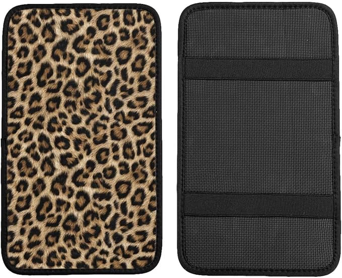 Leopard Car Center Console Cushion Pad Brown Cheetah Universal Armrest Seat Cover Protector Animal Comfortable Arm Rest Covers Car Decor Accessories Fit for Most Cars, Vehicles, SUV