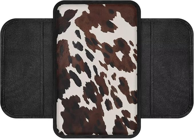 Boatee Cow Print Armrest Cover for Car Console Cushion for Auto Arm Rest Pad Vehicle Center Console Organizer Universal Arm Rest Seat Box Cover Protector Middle Console Pad Stylish Decor Brown