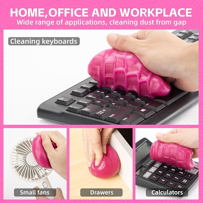 ASFSKY Reusable Car Cleaning Gel with Strong Adhesion - Ideal for Car Interiors (Air Vents, Dashboards, Seat Gaps), Electronics (Keyboards, Laptops, Game Consoles), Home Appliances (3, Rose Red)