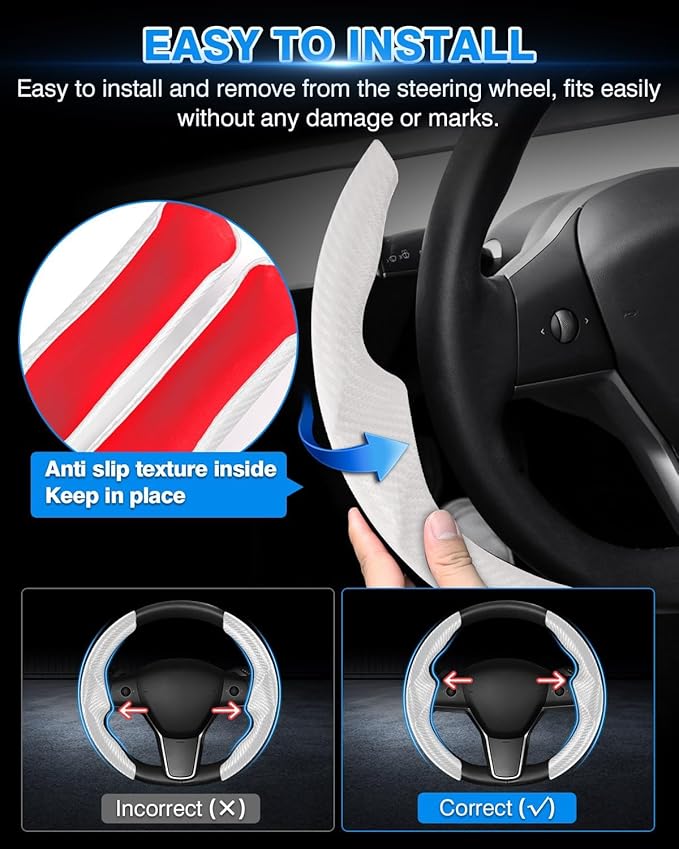 Shademax Custom for Tesla Steering Wheel Cover, Tesla Model Y 2020-2025/ Model Y Juniper 2026/ Model 3 2017-2025 2026 (Fit Model 3 Highland) Carbon Fiber Steering Wheel Cover Model Y/3 Accessories