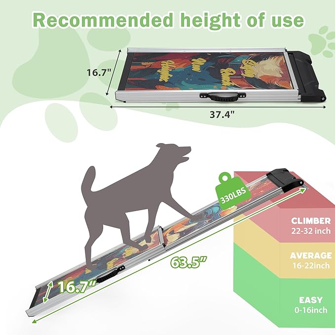 COZIWOW Telescoping Dog Car Ramp for Large Dogs - Heavy-Duty Aluminum Pet Ramp with High-Traction Surface, Anti-Slip Steps for Cars/Trucks/SUVs,Adjustable Sizing,330LB Load Capacity(Easy to Carry)
