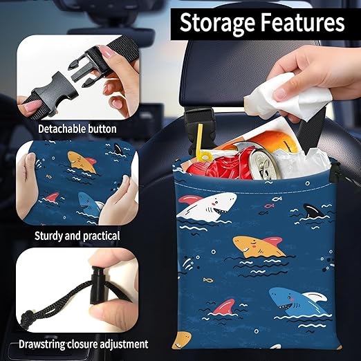 AFYEWKC Car Trash Bag Large Hanging Can for Back of Seat, Cute Waterproof Car Garbage Bag for Vehicle, Travelling, Outdoor Cute Cartoon Blue Shark