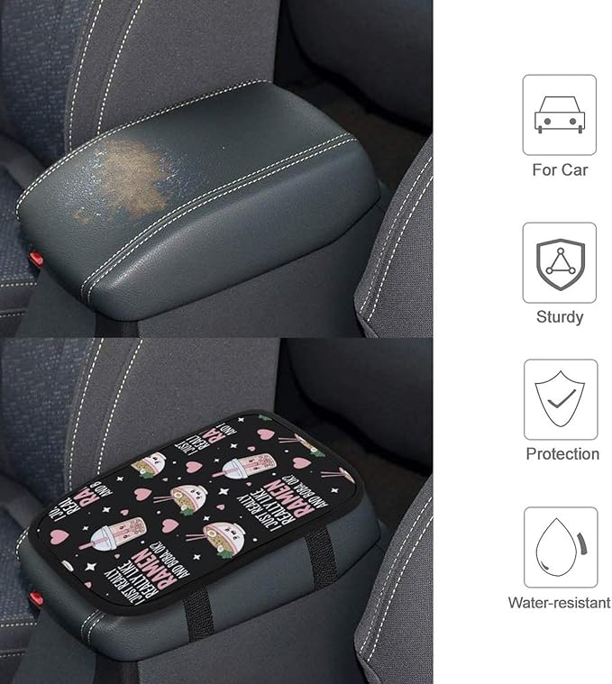 Center Console Armrest Cover Pad I Just Really Like Ramen, Universal Soft Comfort Armrest Cushion for Car, Stylish Design Car Armrest Cover