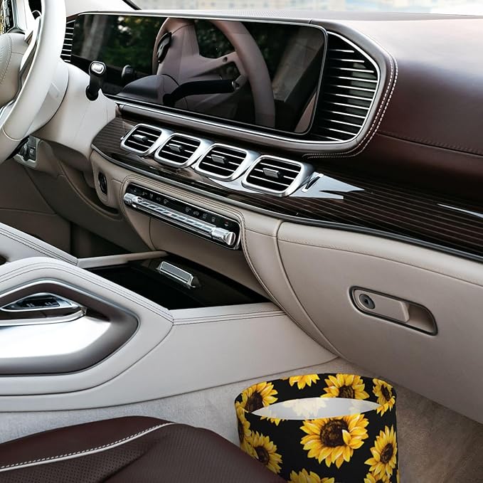 Sunflower Car Trash Can,Car Accessories Waterproof Car Organizer Foldable Portable Trash Bin Can Be Hung on The Back Seat Garbage Can for Various Cars