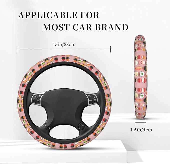 Sushi Pattern Car Steering Wheel Cover, 15 Inch Steering Wheel Cover Stylish Decor for Most Cars