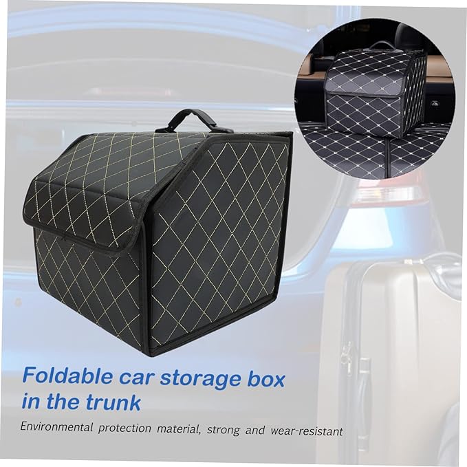 PartyKindom Portable Car Trunk Organizer Compact Folding Pu Leather Storage Box for Auto Trunk and Easy to Clean for Car and Home Use Small Elegant Design
