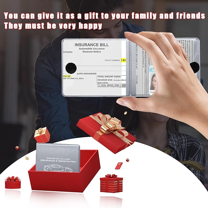 Ziciner Car Registration Insurance Holder, 2Pack Essential Auto Card Document Glove Box Organizer with Touch Fastener, Vehicle Interior Accessories Perfect for Most Car, Truck, SUV(Gray/Small Car)