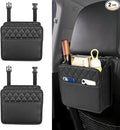2 Pcs PU Leather Behind Seat Car Organizer, Multipurpose Hanging Bag Pocket for Most Cars (Black)