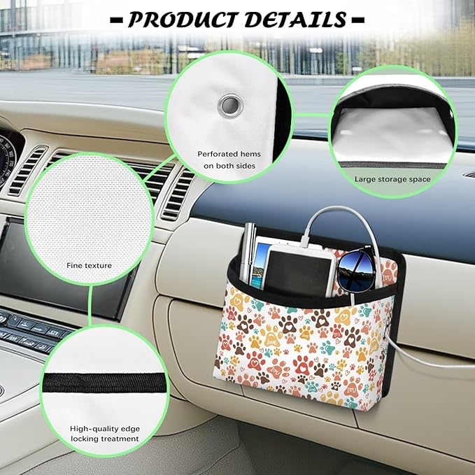 Renewold Dog Paws Colorful, Car Side Pocket Organizer, Universal Car Seat Side Pocket Pouch, Auto Console Door Organizer Bag, Holder for Phone Sunglasses Keys, Multifunction for Office Home Travel