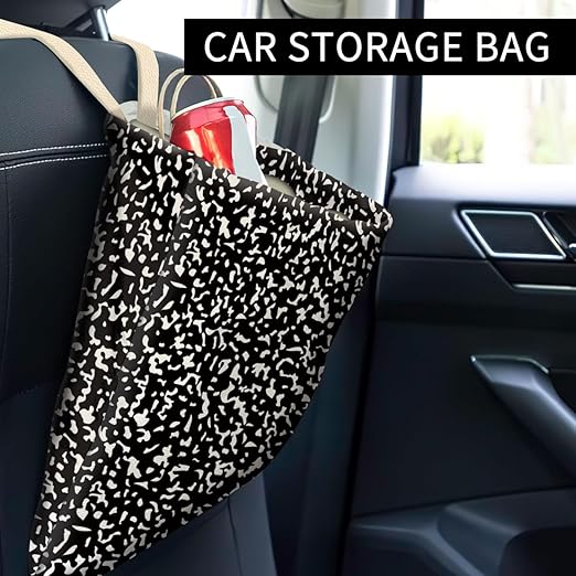 ABUIFDK Car Trash Can, Cute Car Trash Bag, Hanging Car Organizer and Storage Bag, Trash Bin for Car Accessories, Vehicle, Travelling, Camping Black White Dots