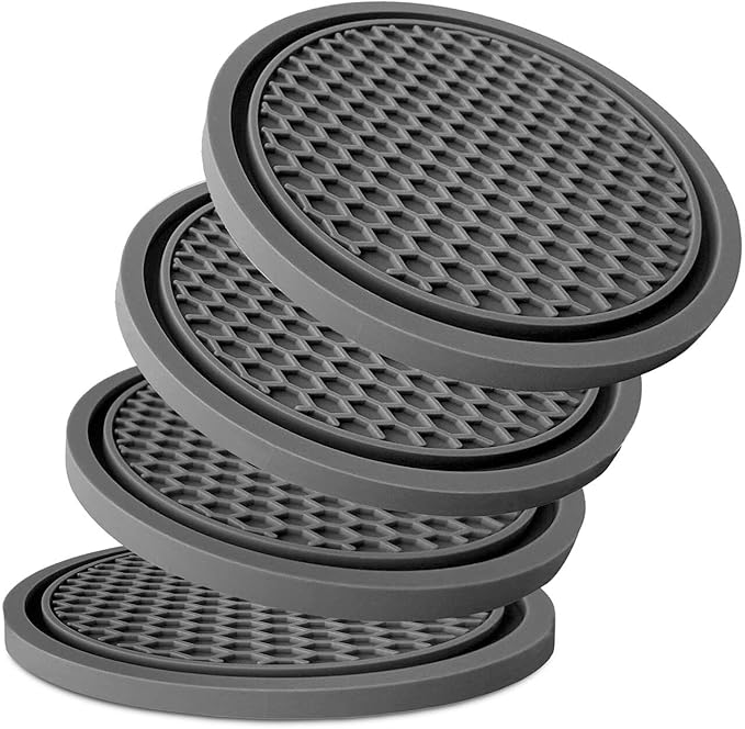 KULOLO Car Cup Holder Coaster 4 Pack - Non Slip & Shockproof,Flexible PVC Rubber Insert for Car/Truck/SUV/Van (2.75"x0.2") Universal Fit Auto Cup Holders Accessories for Women and Man(Gray)
