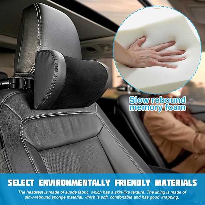 Mandark Car Neck Pillow, Memory Foam Vehicles Adjustable Support Headrest Pillow with Hook ＆ Tablet Phone Holder Mount, Multifunctional Auto Interior Accessories, Universal for SUV RV Truck (Beige)