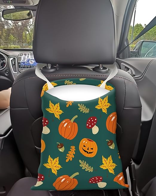 Cute Pumpkin Car Trash Can, Seat Back Hanging Car Garbage Bag, 5L Fabric Caddy, Organizer with Anti-Slip Feature