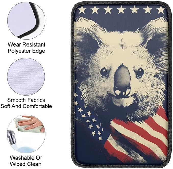 Car Center Console Pad, Universal Waterproof Car Armrest Seat Box Cover, Car Interior Accessories for Most Vehicle SUV Truck Vintage American Flag Sloth Car Armrest Pad