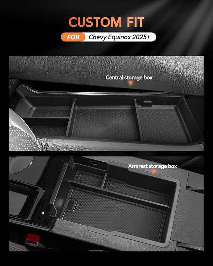 CDEFG 2-Pack Combo for Chevy Equinox 2025 2026 Accessories Center Console Organizer Tray Equinox (LT, RS, Activ) Armrest Storage Middle Console Insert 2PCS
