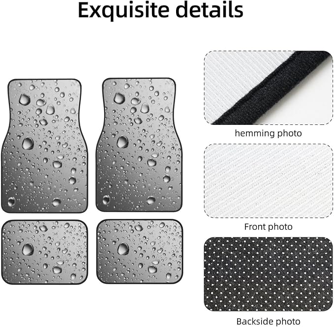 Water Droplets Car Floor Mats,4 Piece, Car Rug Durable Anti-Slip Waterproof Trim to Fit Liner Universal Fit Auto,Sedan,SUV,Truck