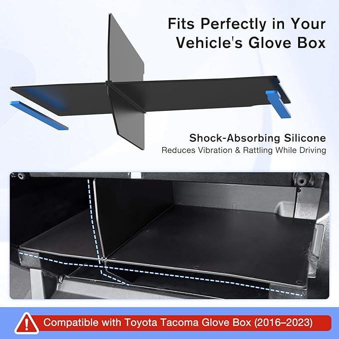 iGoevo Toyota Tacoma Glove Box Divider 2016–2023 — ABS Insert with Noise‑Free, Stable Silicone Pads