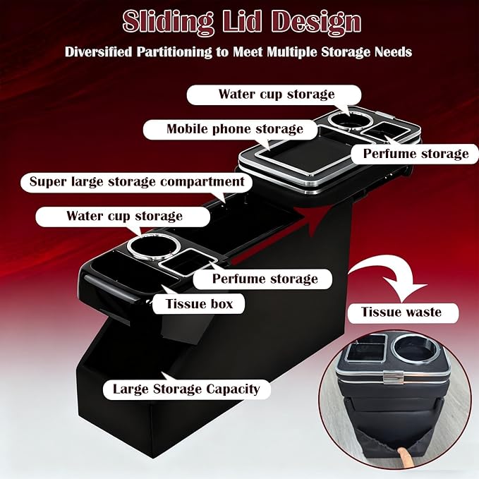 YURSENJIE Truck Center Console Organizer Between Seat for Minivans, SUVs, Middle Van Bench Organizer for Floor Between The Back Seat Console 18 Wheelers with Sliding Lid Design