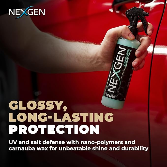 Nexgen Carnauba Spray Car Wax (16oz) - Nano-Polymers & Brazilian Carnauba for UV Defense & Wet-Look Gloss - Instant Car Detailing - Car Cleaning Supplies - Spray wax for Cars, Trucks & More