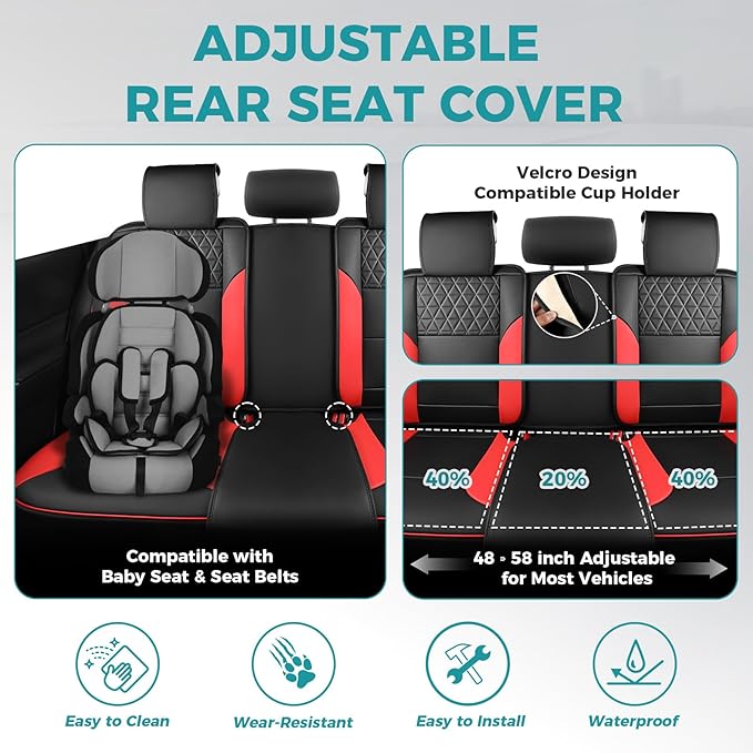 FEINEPRO Red and Black Car Seat Covers Only Front 2pc - Breathable Faux Leather Universal Seat Covers for Cars, Automotive Protector Fit for Most Sedan SUV Pick-up Truck