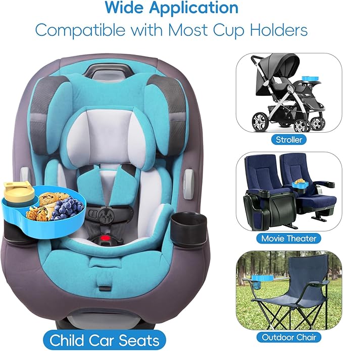 2PCS Resptasski Car Seat Cup Holder Snack Tray for Kids – Travel Tray for Car, Booster, Stroller, Outdoor Universal Adjustable Tray with Detachable Base for Snacks, Toys, Food (Sky Blue)