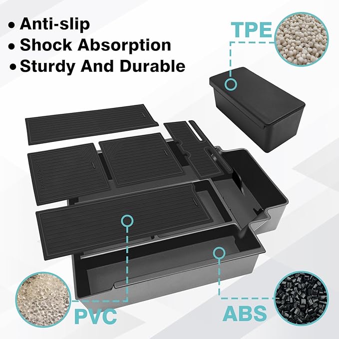 BestEvMod Center Console Organizer Tray Compatible with Chevrolet Silverado EV 2024 2025 Pickup Armrest Storage Box ABS Material with PVC Trim Not Fit ICE or RST Models (Top)