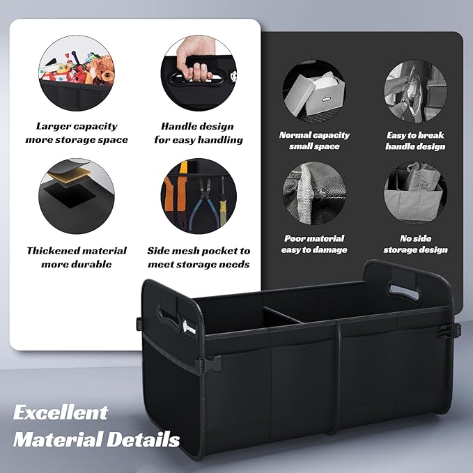 Sposuit Trunk Organizer for Car - 70L Collapsible Car Storage with 11 Pockets & Reinforced Handles, SUV Trunk Organizers for Grocery Cargo(Black)