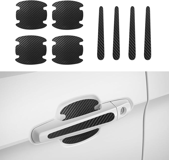 8PCS Car Door Handle Scratch Protectors, Carbon Fiber Car Door Handle Bowl Sticker, Universal Door Handle Protective Film for Most Cars (Black)