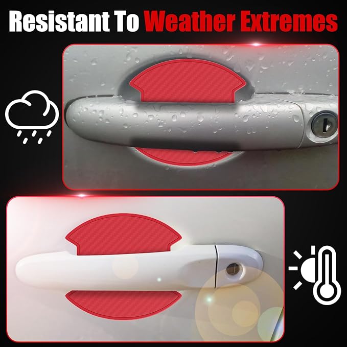 4Pcs Car Door Handle Scratch Protector Sticker, Universal Carbon Fiber Texture Door Handle Paint Protector, Red(M)