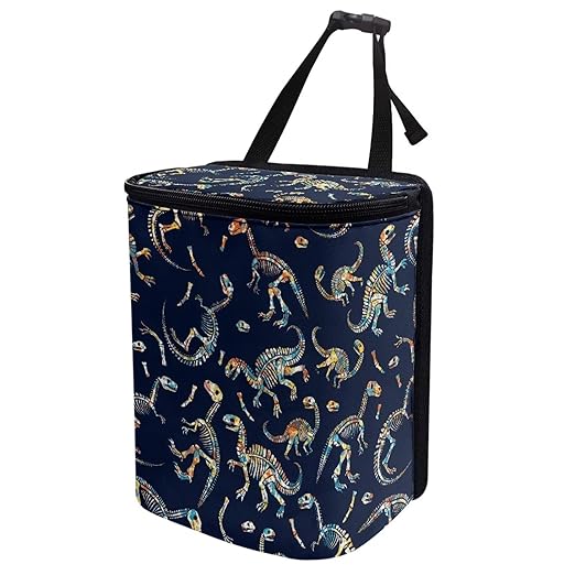 Dinosaur Print Car Accessories Back Seat Multipurpose Cars Trash Can with Lid, Leak Proof Waterproof Hanging Car Garbage Can for Road Trip Travel