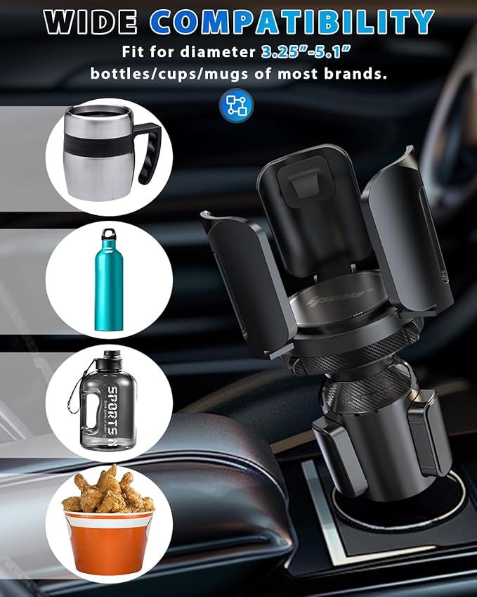 IPOW 2Pack Car Cup Holder Expander with Adjustable Holder & Base, Compatible with Yeti Ramblers, Hydro Flasks Most Coffee Mugs Bottles & Cups