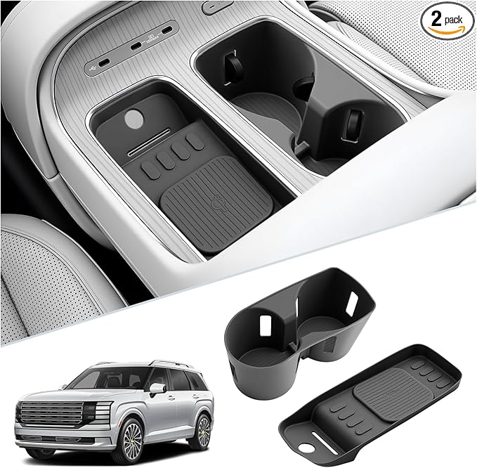 SKTU 2Pcs for 2026 Hyundai Palisade Wireless Charging Mat 2026+ Palisade Center Console Non-Slip Pad & Cup Holder Hyundai Palisade 2026 Accessories 2026 Palisade Rubber Console Mat Cup Holder Durable