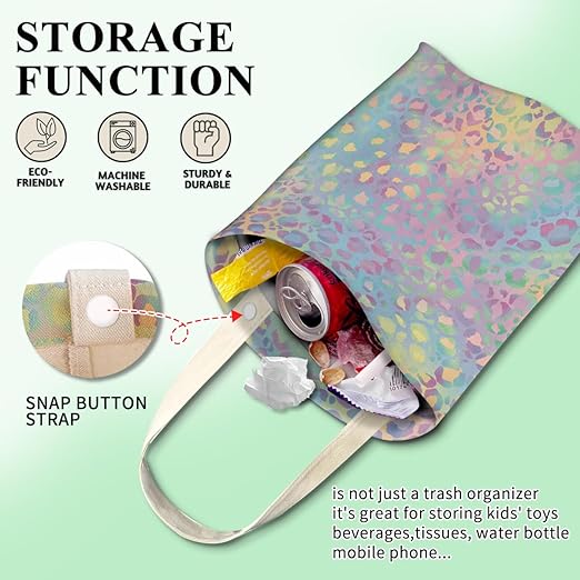 ABUIFDK Car Trash Can, Cute Car Trash Bag, Hanging Car Organizer and Storage Bag, Trash Bin for Car Accessories, Vehicle, Travelling, Camping Cute Colorful Leopard