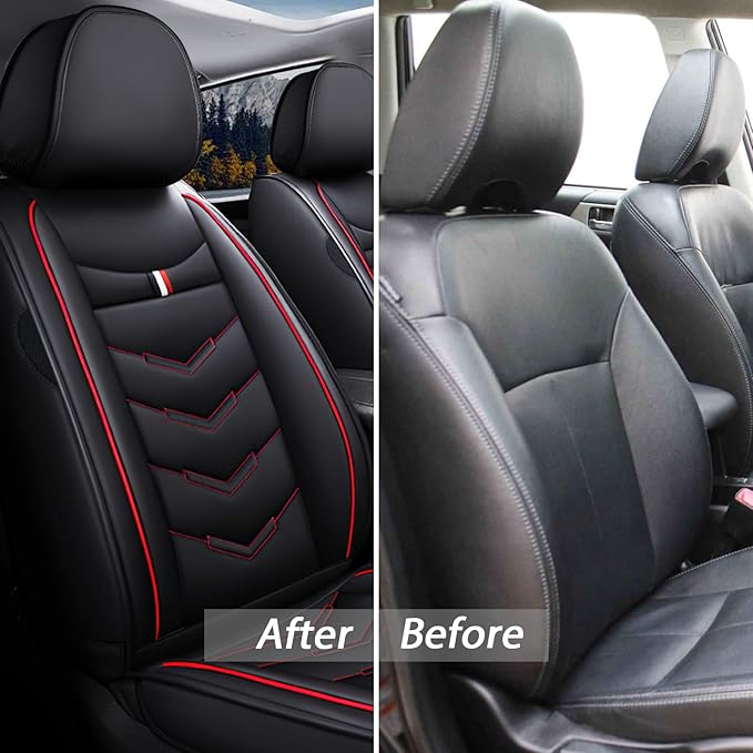 MVRVMV 3 Row 7 Seater Seat Covers for Toyota Highlander 2013-2026, Airbag Compatible Front and Rear Split Bench Leather Auto Seat Protectors (7 Seat Standard, Black-Red