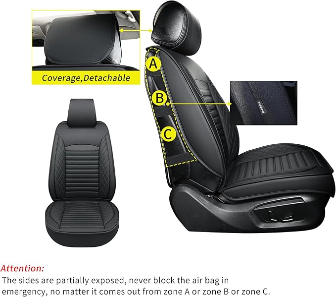 Vankerful Leather Seat Covers for Cars,Car Seat Covers Full Set,Automotive Seat Covers for Trucks,SUV,Leatherette,Universal Fit,Airbag Compatible Vehicles Seats Cushions(Full Set,Black)
