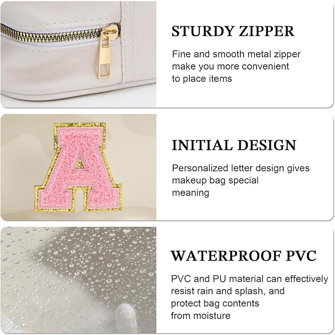YOOLIFE Initial Make Up Bag Travel Toiletry Bag, Clear Makeup Bag Preppy Cosmetic Bag Travel Essentials Gifts for Women Teen Girlfriend Teacher Mom Birthday Daughter Gifts Swim Gifts For Girls White H