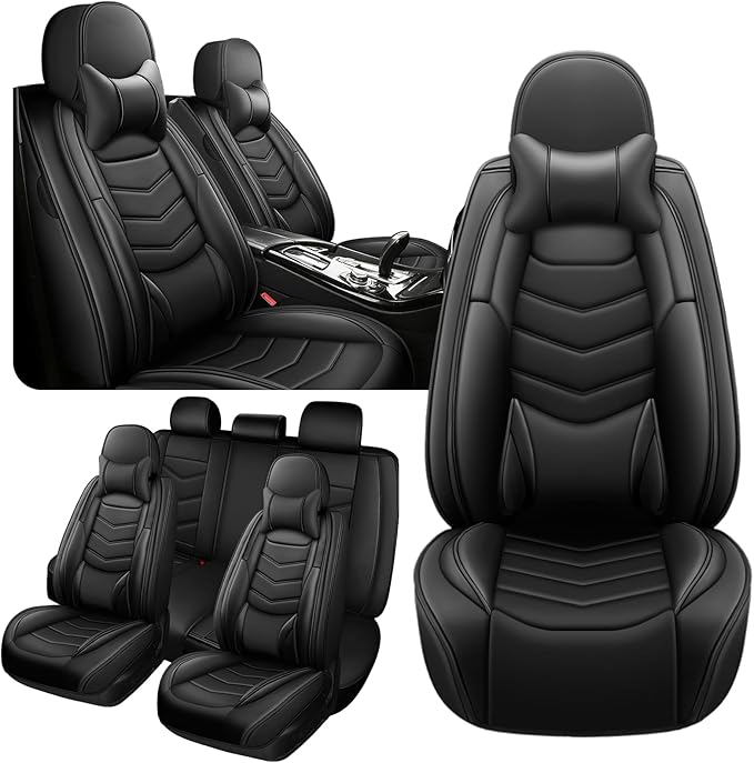 Car Seat Covers Fit for Chevy Trax 2015-2025, Side Airbag Compatibility, 3D Lumbar Support and Seamless Fit, Easy to Clean Sports Seat CoverFull Set with Pillow, Black