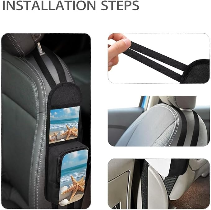 Beach Starfish Car Seat Side Storage Hanging Bag Conch Auto Seat Storage Bag With Zipper Car Accessories for Car, SUV, Trucks