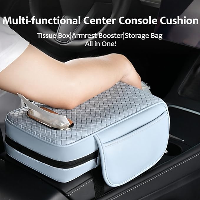 Car Armrest Cushion Cover Car Center Console Memory Foam Booster Pad with Storage Pocket and Tissue Hole for Sedan Vehicle (Red, 12.99 * 7.09 * 2.95'' / 33 * 18 * 7.5 cm)