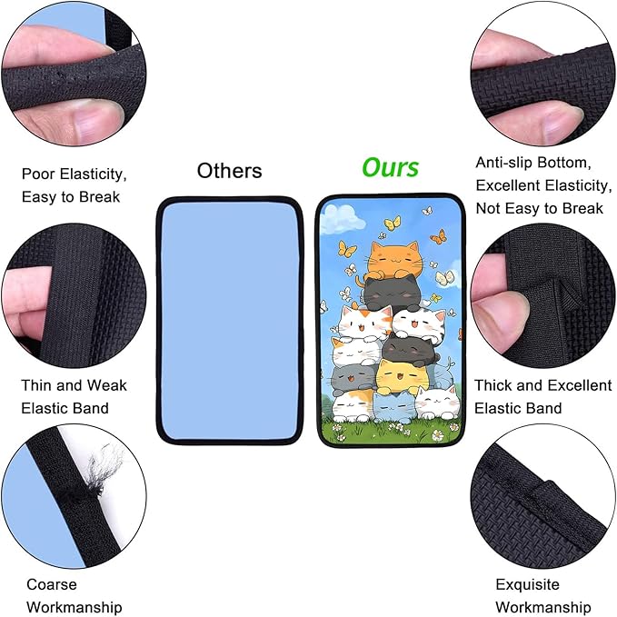 JANENFNA Car Armrest Cover Pads Universal Fashion Cute Auto Center Console Armrest Cover Pad with 2PCS Car Coasters Soft Waterproof Car Armrest Seat Protector for Women,Cute Cat Butterfly
