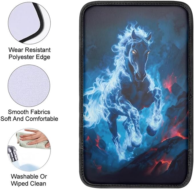 Fire Horse Print Armrest Cover Pad for Car Scratch Proof Decorative Vehicle Center Console Armrest Cover Pad Suitable for Most Vehicle Truck SUV Sedan