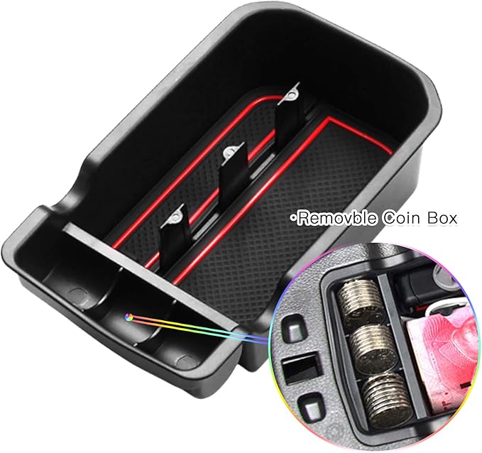 SKTU Compatible with 2017-2020 Jeep Compass Center Console Storage Box Organizer Container Armrest Insert Organizer ABS Tray Pallet with USB Hole and Coin Holder (Red)