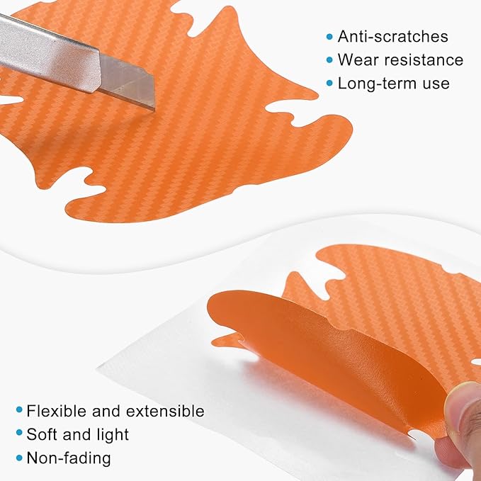 HARFINGTON 4pcs Car Door Handle Scratch Protectors Carbon Fiber Bowl Cover Anti Scratch 3D Sticker Automotive Door Handle Cups Protective Film Bowl Sticker for All Cars, Orange