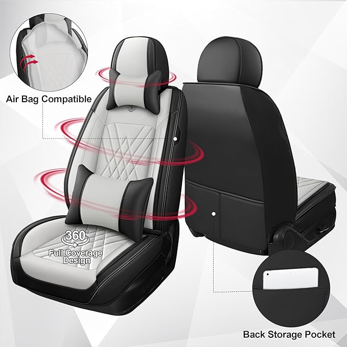 JGDL Car Seat Covers for Subaru Crosstrek 2016-2026, 2 Piece Set Nappa Leather Non-Slip Seat Protectors, Breathable Seat Cover Set. (Deluxe 2 Seats, Black White)