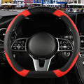 Binsheo Microfiber Leather D Shaped Steering Wheel Cover, Breathable, Anti Slip, 13.5 inch to 14 inch, Black with Red