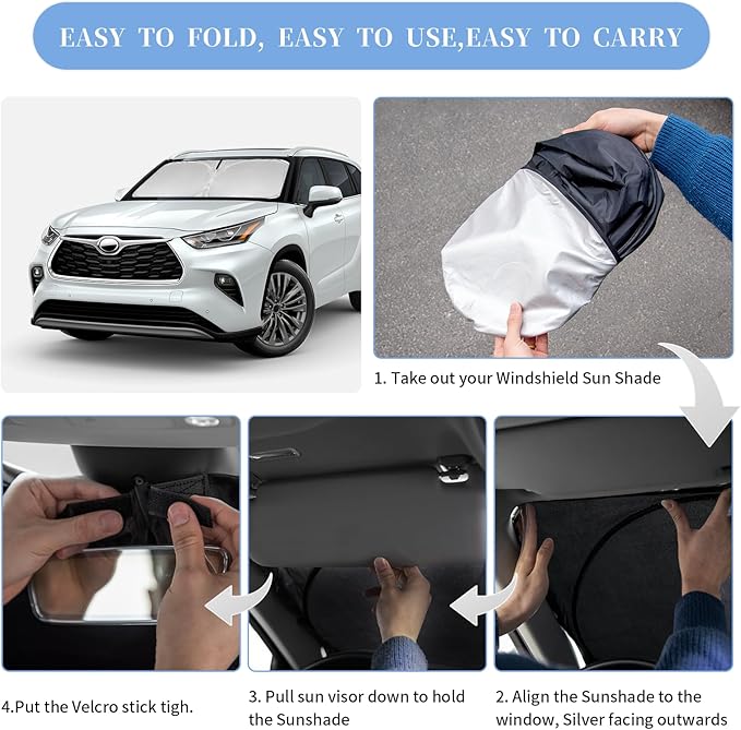 ZOIBV for Toyota Highlander 2020-2024 2025 2026 Sun Shade Sunshade Windshield Cover, 4-Layer Front Window Shade Custom Fit Highlander L LE XLE Limited Platinum Sun Visor 240T Fabric Car Accessories