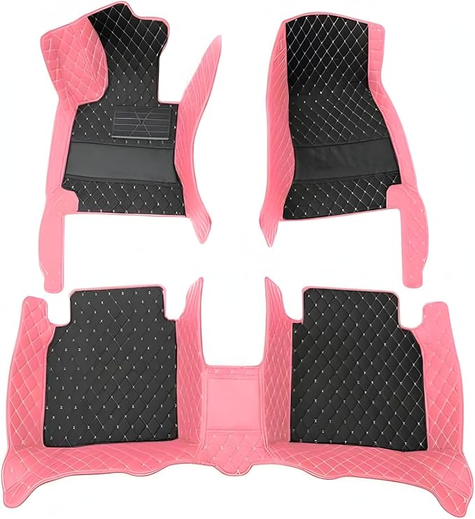 Custom Leather Car Mats, Vehicle-Specific Fit All-Weather Floor Mats, 100% Waterproof Anti-Slip Durable Protection for SUV Truck Sedan, Precision Tailored Protection (Pink and Black)