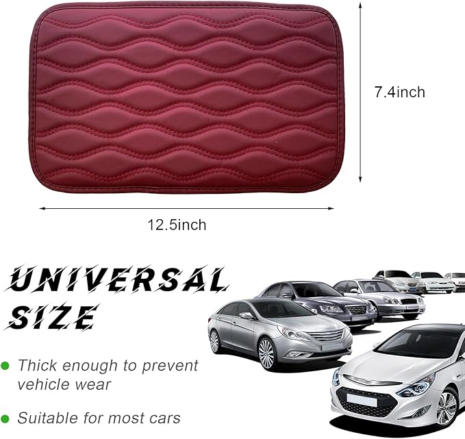 Car Center Console Pad, Waterproof PU Leather Auto Armrest Box Cover, Comfortable Vehicle Arm Rest Protector Cushion Pad for Car SUV, Universal Car Accessories (Wine Red)